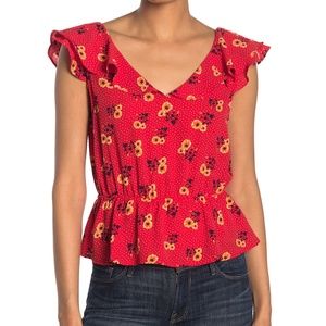 Harlowe & Graham Ruffled Cap Sleeve Peplum Blouse